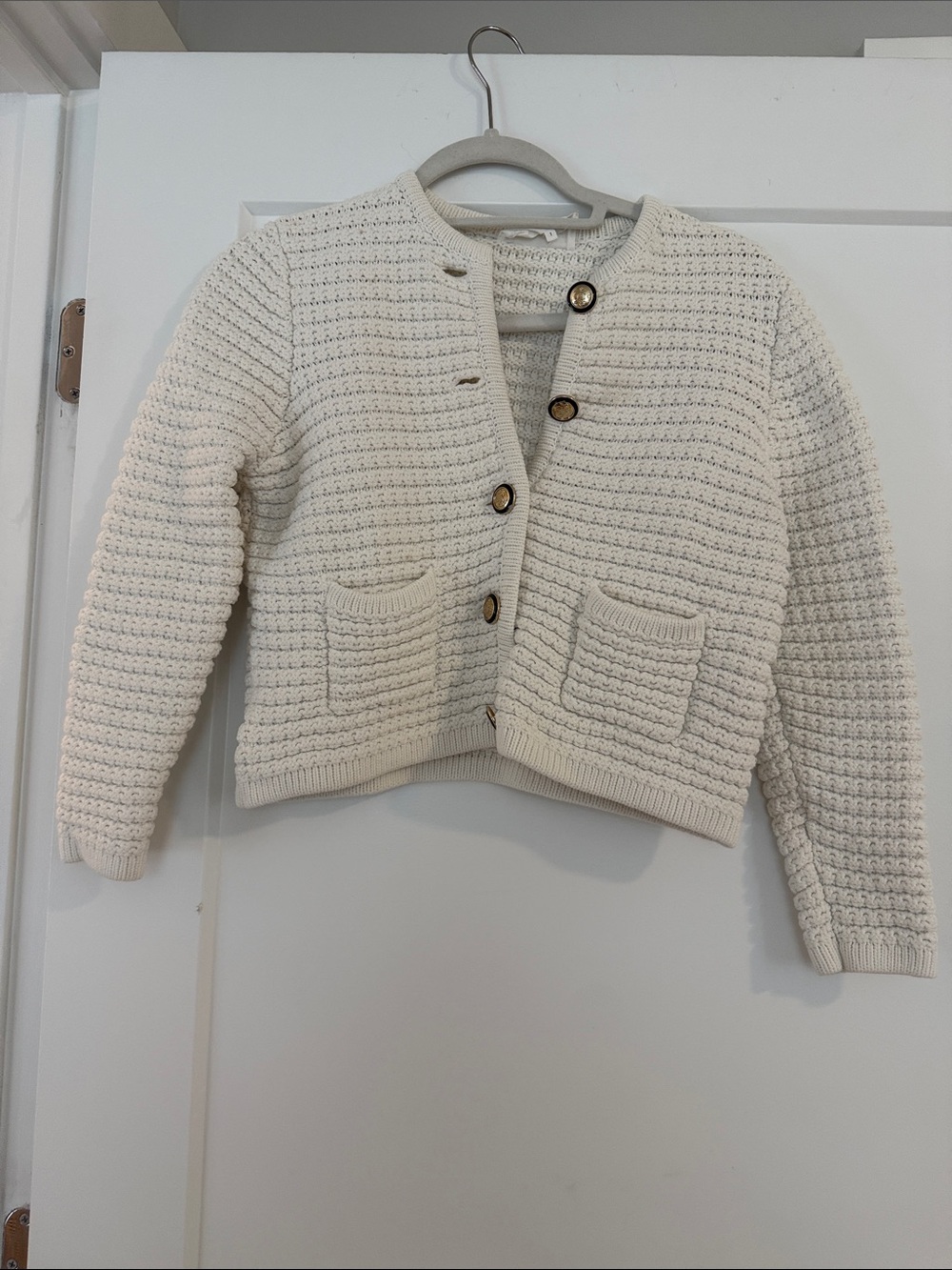 BA&SH womenโs Cream Knit Button-Up Jacket- size 1